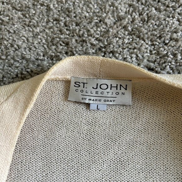 St. John Collection Sz Large Cream Knit Open Front Cardigan With Short Sleeves - Picture 3 of 11